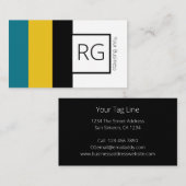 Modern Bold Blauwgroen Mustard Monogrammed Persona Visitekaartje (Voorkant / Achterkant)