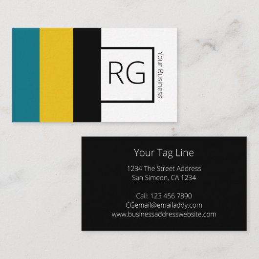 Modern Bold Blauwgroen Mustard Monogrammed Persona Visitekaartje (Voorkant / Achterkant)