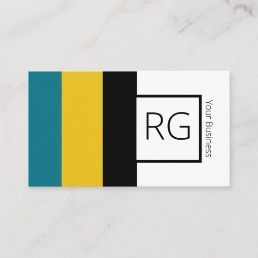 Modern Bold Blauwgroen Mustard Monogrammed Persona Visitekaartje (Voorkant)