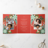 Modern Bold Bloemen Vrolijk Kerstfeest Foto Drieluik Wenskaart (Binnen)