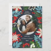 Modern Bold Bloemen Vrolijk Kerstfeest Foto Feestdagenkaart (Voorkant)