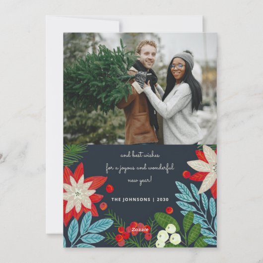 Modern Bold Bloemen Vrolijk Kerstfeest Foto Feestdagenkaart (Achterkant)
