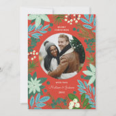 Modern Bold Bloemen Vrolijk Kerstfeest Foto Feestdagenkaart (Voorkant)