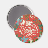 Modern Bold Bloemen Vrolijk Kerstfeest Magneet (Voorkant / Achterkant)