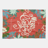 Modern Bold Bloemen Vrolijk Kerstfeest Theedoek (Horizontaal)
