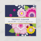 MODERN BOLD BLOEMIGE kleurrijke bloei navy roze Vierkante Visitekaartje (Achterkant)