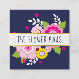 MODERN BOLD BLOEMIGE kleurrijke bloei navy roze Vierkante Visitekaartje