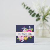 MODERN BOLD BLOEMIGE kleurrijke bloei navy roze Vierkante Visitekaartje (Staand voorkant)