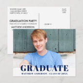 Modern Bold Blue Graduation Party Uitnodiging Briefkaart (Voorkant / Achterkant)