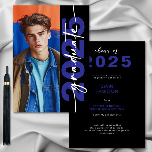 Modern Bold Blue Typography Afstudeerder aangekond Kaart