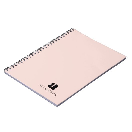 Modern Bold Blush Roze Monogram Naam Foto Notitieboek (Linkerzijde)