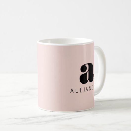 Modern Bold Blush Roze Monogram Naam Koffiemok (Voorkant rechts)