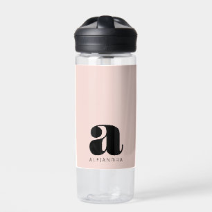 Modern Bold Blush Roze Monogram Naam Waterfles