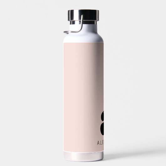 Modern Bold Blush Roze Monogram Naam Waterfles (Rechts)