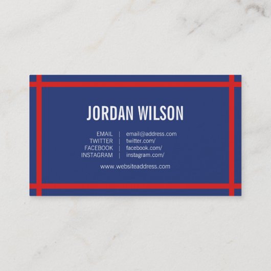 Modern Bold Border Rood en Blauw Social Media Visitekaartje (Achterkant)