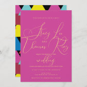 Modern Bold Bright en kleurrijk script bruiloft Kaart (Voorkant / Achterkant)