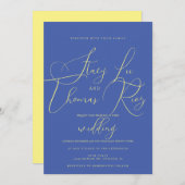 Modern Bold Bright Yellow Blue Script Weddenschap Kaart (Voorkant / Achterkant)