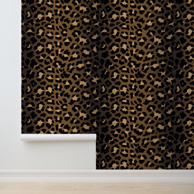 Modern Bold Brown en Cream Leopard Print Behang (Applicatie)