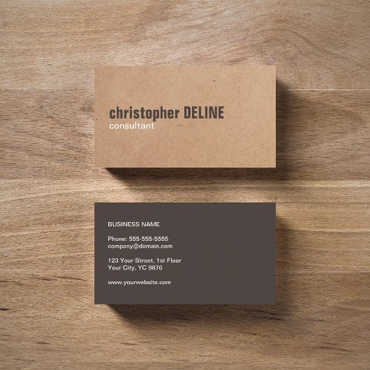 Modern Bold Brown White Printed Kraft Consultant Visitekaartje