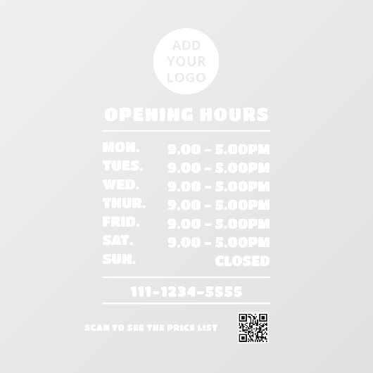 Modern Bold Business Openingstijden logo code Raamsticker (Vel)