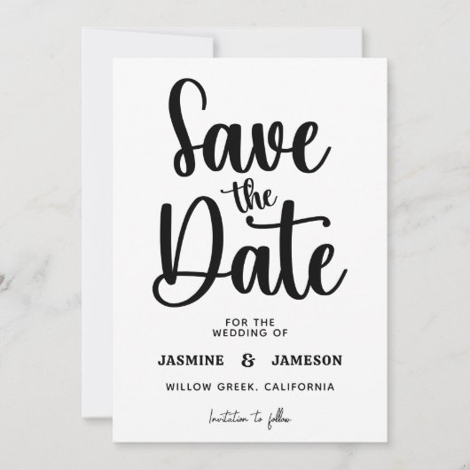 Modern Bold Casual Red Script Photo Wedding Retro Save The Date (Voorkant)