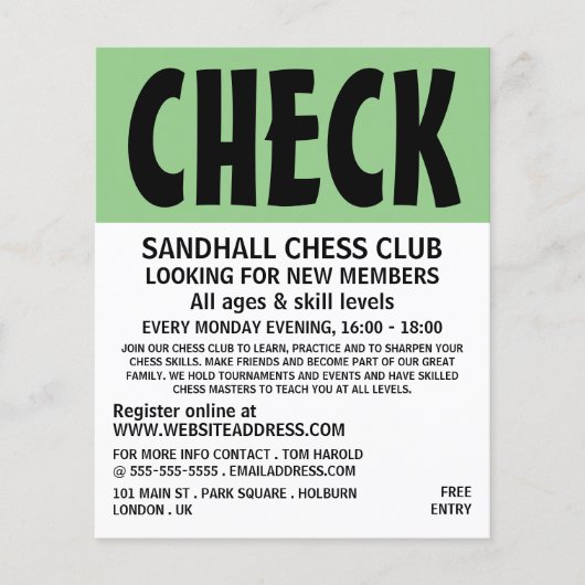 Modern Bold, Chess Club Adverteren Flyer (Voorkant)