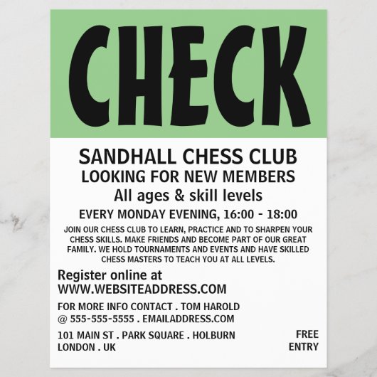 Modern Bold, Chess Club Adverteren Flyer (Voorkant)