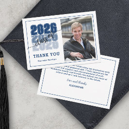 Modern Bold Class 2026 Navy Blue Graduation Bedankkaart