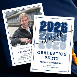 Modern Bold Class 2026 Navy Blue Graduation Party Kaart