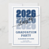 Modern Bold Class 2026 Navy Blue Graduation Party Kaart (Voorkant)