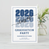 Modern Bold Class 2026 Navy Blue Graduation Party Kaart (Staand voorkant)