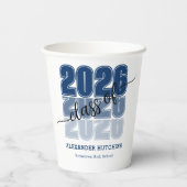 Modern Bold Class 2026 Navy Blue Graduation Party Papieren Bekers (Achterkant)