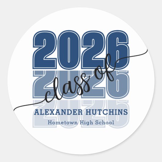 Modern Bold Class 2026 Navy Blue Graduation Ronde Sticker (Voorkant)