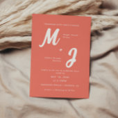 Modern Bold Coral Roze Monogram Huwelijk Kaart