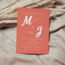 Modern Bold Coral Roze Monogram Huwelijk