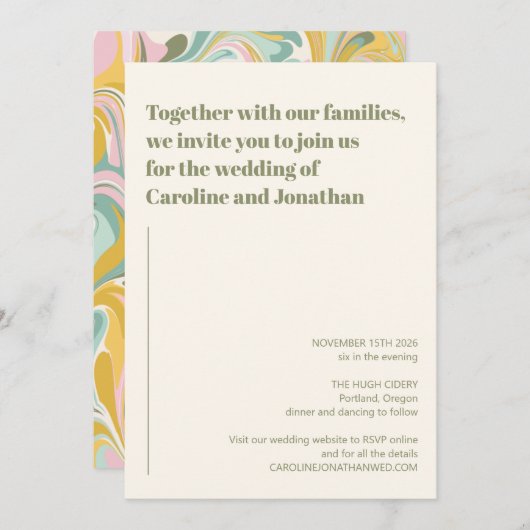 Modern Bold Earthy Pastel Abstract marmer Wedding Kaart (Voorkant / Achterkant)
