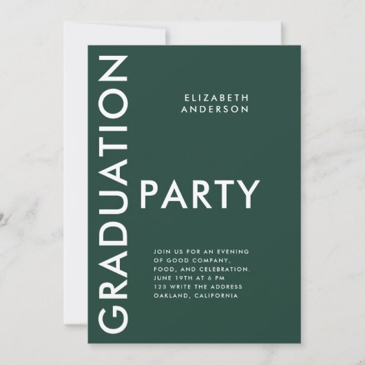 Modern Bold Emerald Green Graduation Party Kaart (Voorkant)