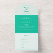 Modern Bold Emerald Mint Green Retro Vibes Wedding All In One Uitnodiging (Binnen)