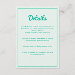 Modern Bold Emerald Mint Green Retro Vibes Wedding Informatiekaartje