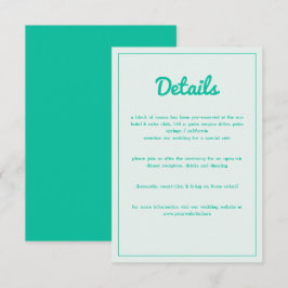 Modern Bold Emerald Mint Green Retro Vibes Wedding Informatiekaartje