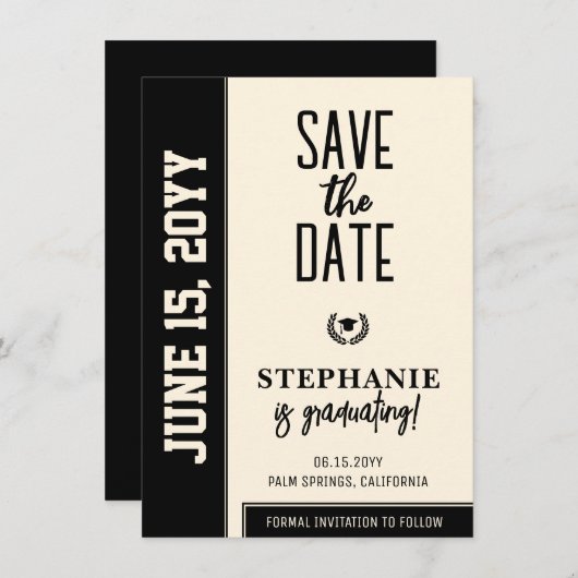 Modern Bold en Elegant Afstuderen Save The Date (Voorkant / Achterkant)