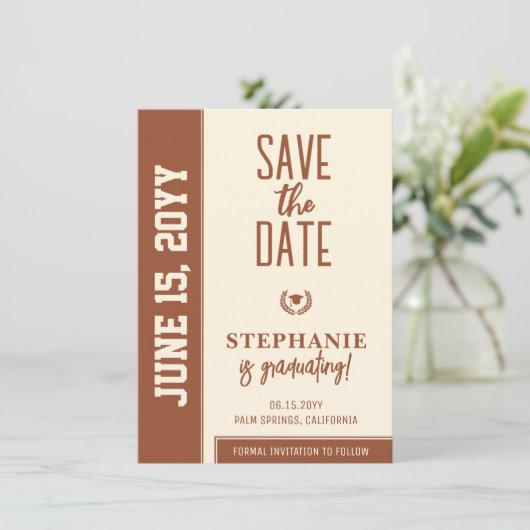 Modern Bold en Elegant Afstuderen Save The Date (Staand voorkant)