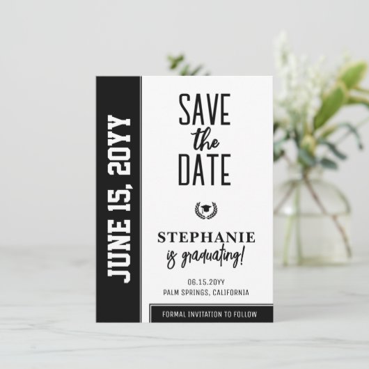 Modern Bold en Elegant Afstuderen Save The Date (Staand voorkant)