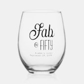 Modern Bold Fifty & Fabulous 50th Birthday Party Wijnglas Zonder Voet (Voorkant)
