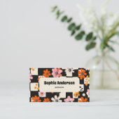 Modern Bold Floral Checkered Business Card Visitekaartje (Staand voorkant)