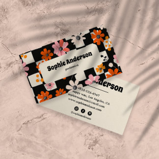 Modern Bold Floral Checkered Business Card Visitekaartje