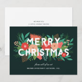 Modern Bold Floral Merry kerst Corporate Feestdagenkaart (Voorkant / Achterkant)