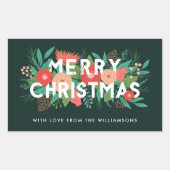 Modern Bold Floral Merry kerst naam groen Rechthoekige Sticker (Voorkant)