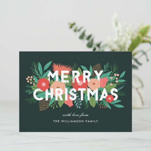 Modern Bold Floral Merry Kerstfamilie Feestdagenkaart (Staand voorkant)
