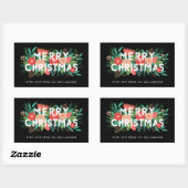 Modern Bold Floral Merry Kerstnaam Black Rechthoekige Sticker (Vel)